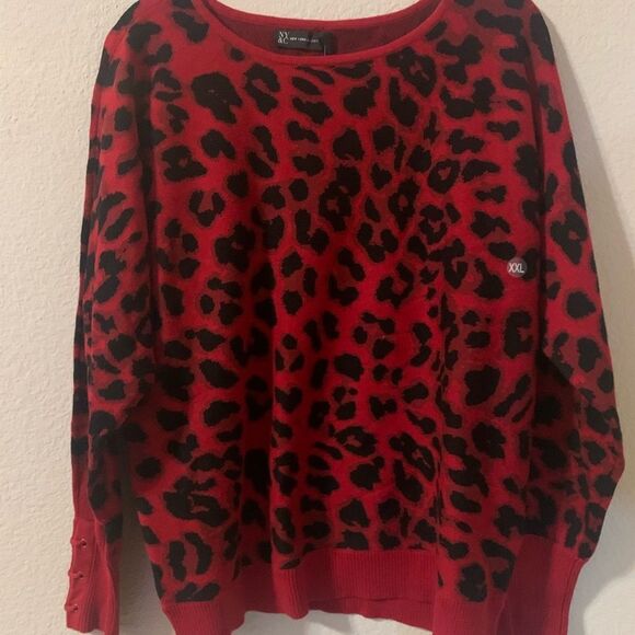 New York & Company animal print Raglan sleeves sweater in Red XXL - Picture 2 of 6